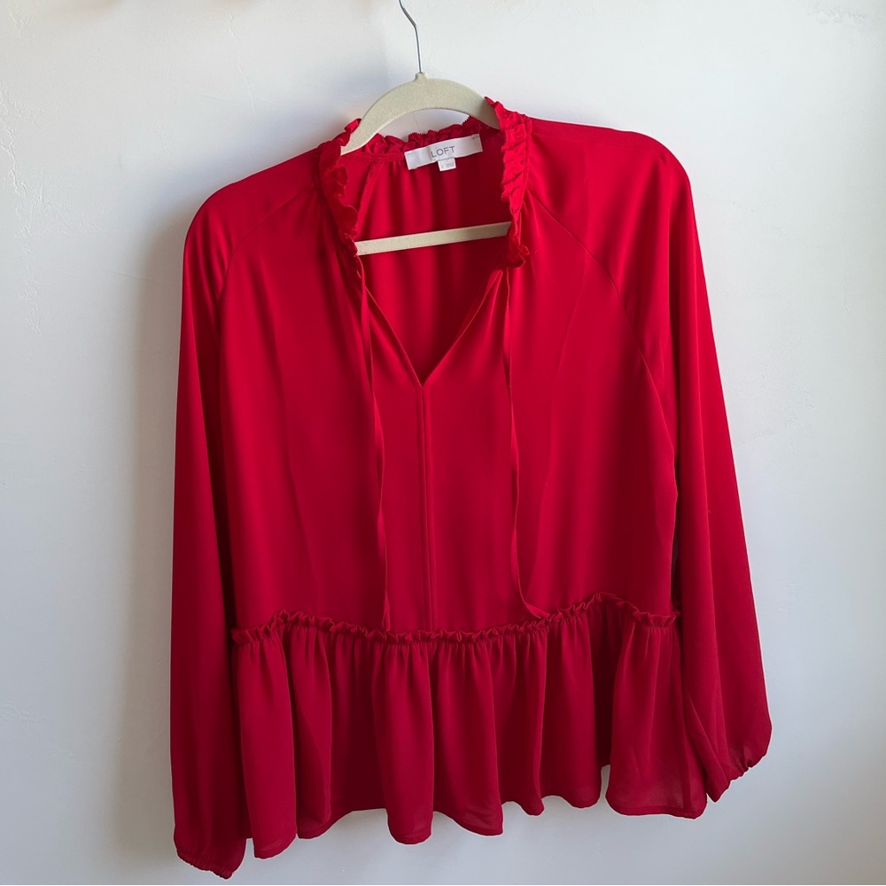 Red loft peplum blouse small